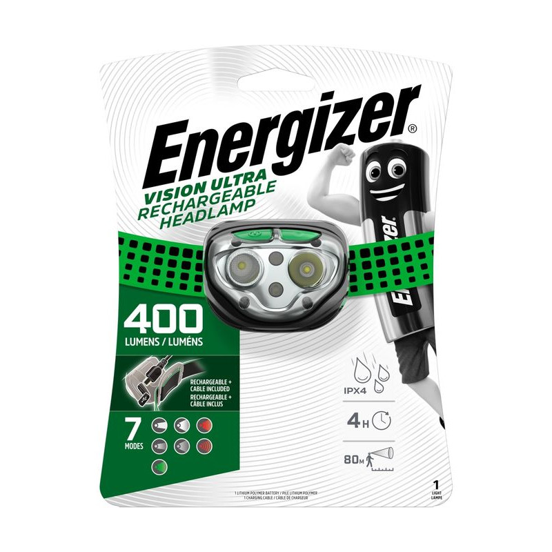 Torche Frontale Energizer RECHARGEABLE Vision Ultra Headlight - 400LM - batterie incluses