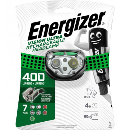 Torche Frontale Energizer RECHARGEABLE Vision Ultra Headlight - 400LM - batterie incluses