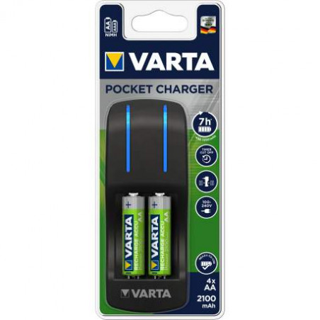 Chargeur Varta Pocket - 57642 101 451 avec 4AA 2100mAh - blister unitaire