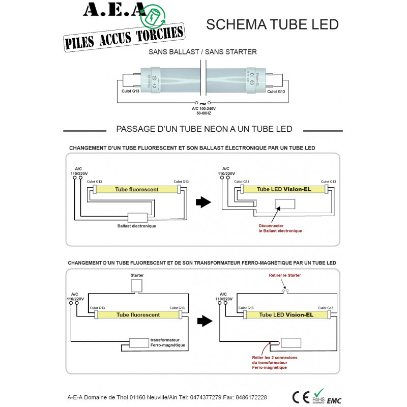 Tube LED 600mm - T8 - 10W - 6000K - 700Lm - Vision-El - 7609