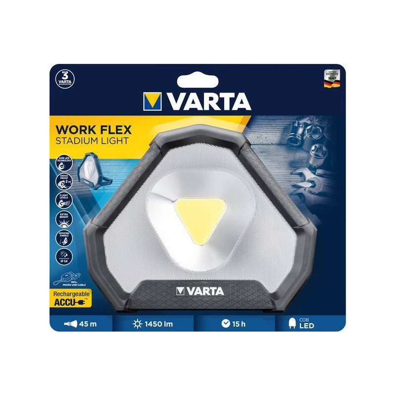 Projecteur Rechargeable Varta Work Flex Stadium Light 1450Lumens - 18647 101 401 - blister unitaire