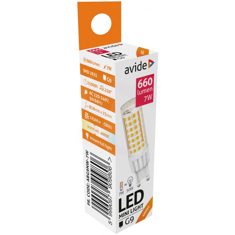 Ampoule LED AVIDE - G9 7W - 4000K - 660Lm  - 73x18mm - ALAB909806