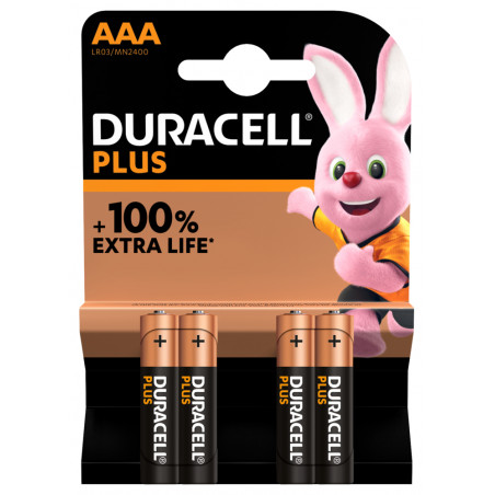 Pile alcaline LR03 MN2400 Duracell PLUS 100% blister de 4