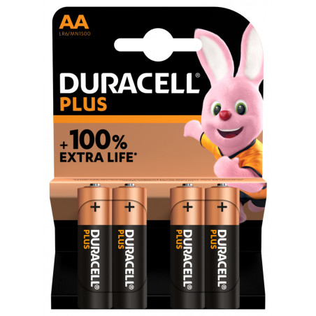 Pile alcaline LR06 MN1500 Duracell PLUS 100% blister de 4