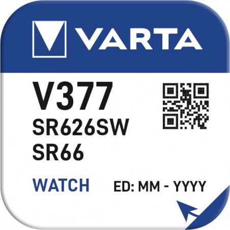 V377 - pile de Montre Varta oxyde d'argent SR66 - 377 101 111 - unitaire / boite de 10