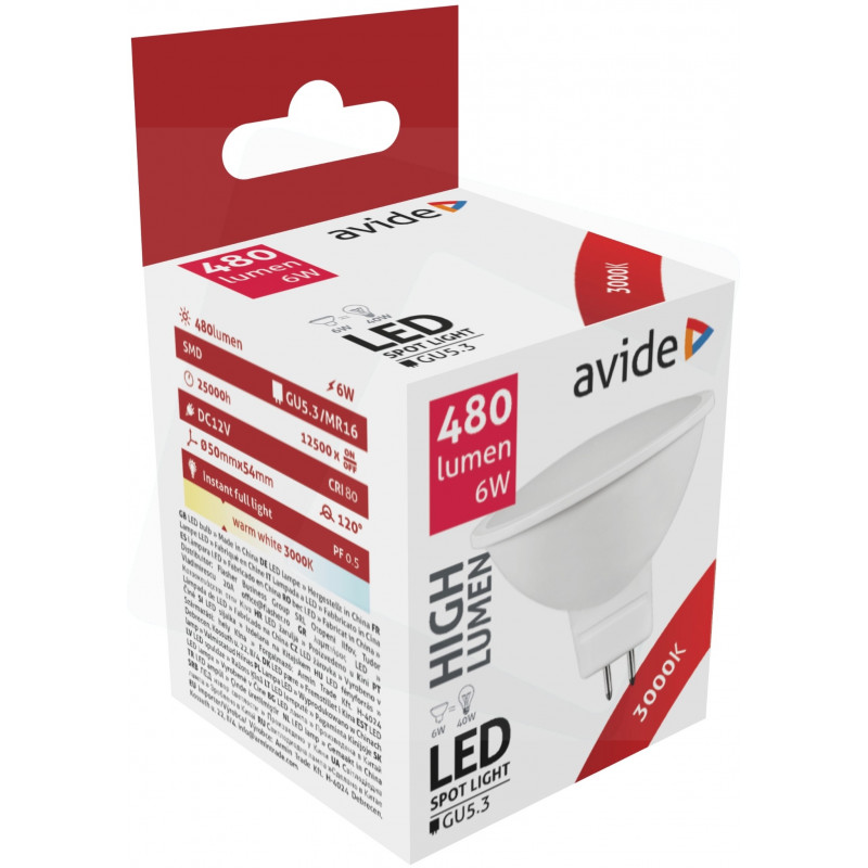 Ampoule LED - GU5.3 - 6W - 3000K - 480Lm - non dimmable - ALAb923925