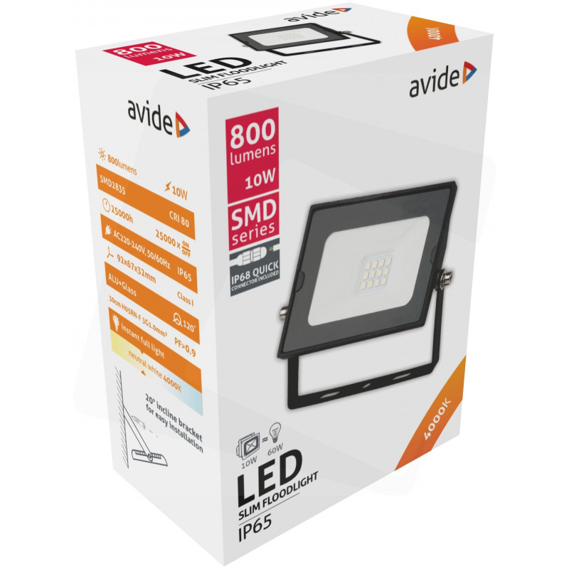 Projecteur AVIDE SLIM connecteur Rapide -10W LED SMD 120° - 4000K - 800LM - PRLAB930282