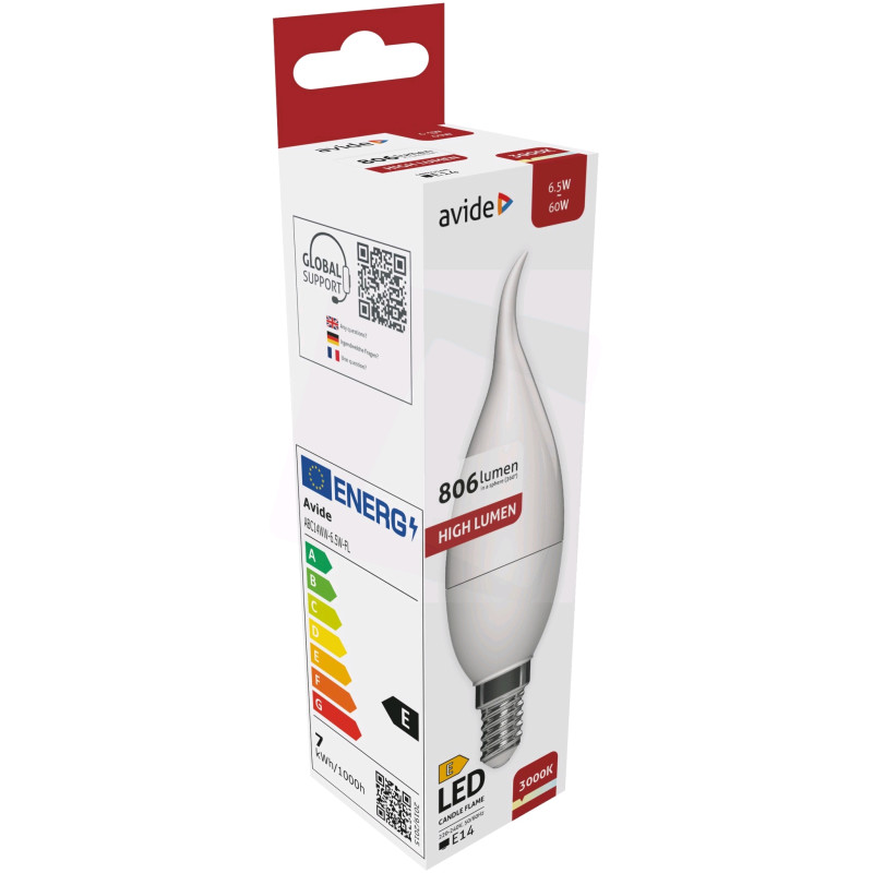 Ampoule AVIDE LED BOUGIE coup de vent -  E14 - 6.5W - 3000K - 806Lm - ALAB931265