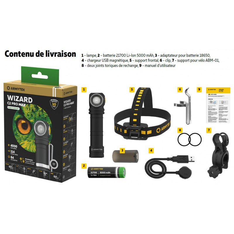 Torche Led rechargeable4000Lm USB Armytek Wizard C2 pro max magnet - LTARMY003009