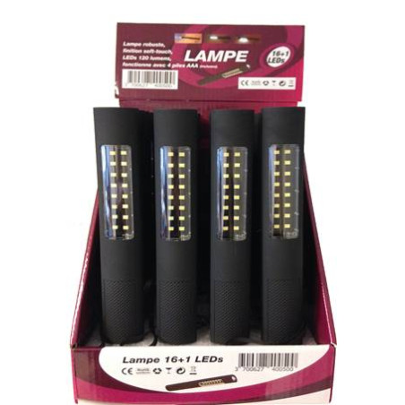 Baladeuse aimantée 16 leds +1 leds-  4xAAA incl 120lm  présentoir de 16