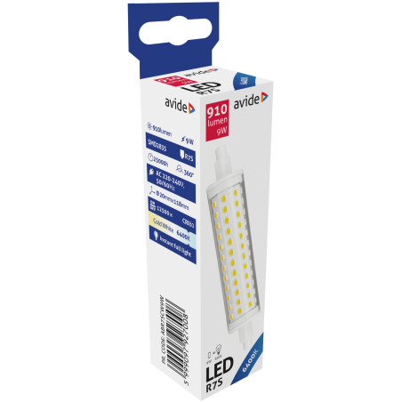 Ampoule LED AVIDE R7S 118mm 9W 6400K 910Lm - 20x118mm - 927008