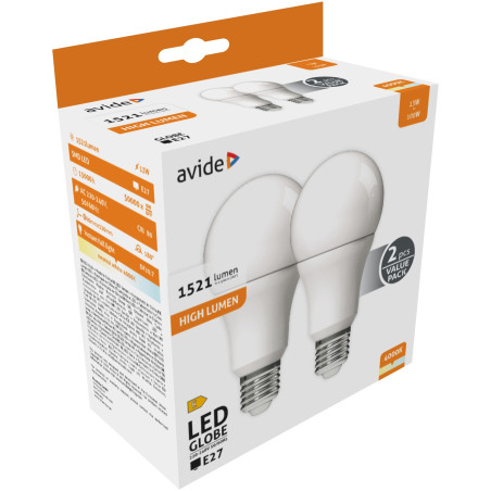 Ampoule AVIDE LED Globe G60 E27 BOITE DE 2 Ampoules - 13W - 1070lm - 4000K - 932101