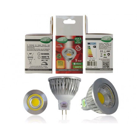 Ampoule LED - GU5.3 MR16 - 5W - 4000K - 75° - boite - 470Lm - Dim - EL-Vision 7849 - 775583