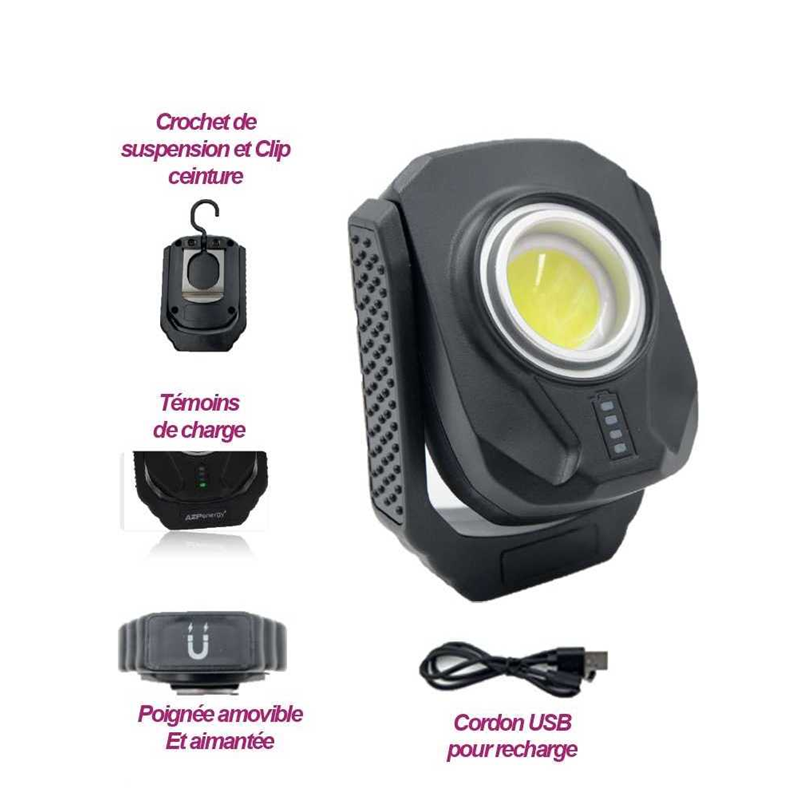 LAMPE DE TRAVAIL AIMANTE  PRO RECHARGEABLE 10W 900lm blister unitaire