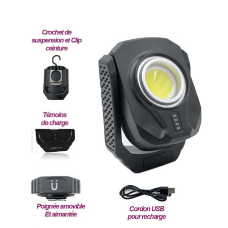LAMPE DE TRAVAIL AIMANTE PRO RECHARGEABLE 10W 900lm blister unitaire LAMPE DE TRAVAIL AIMANTE PRO RECHARGEABLE 10W 900lm blister unitaire