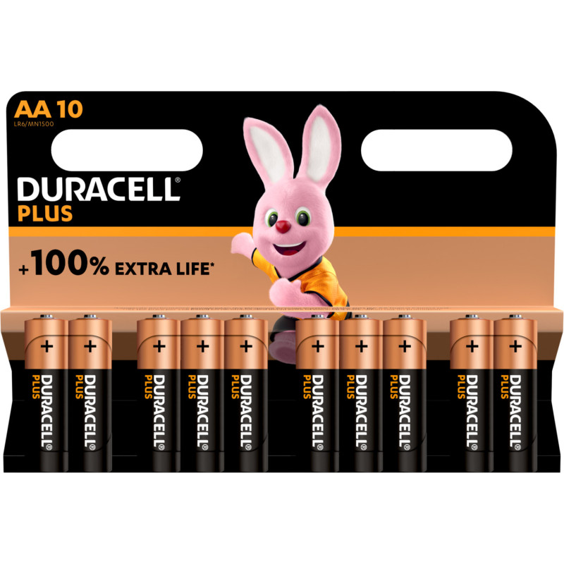 Pile alcaline LR06 MN1500 Duracell PLUS 100% blister de 10 - LR06DUR100B10