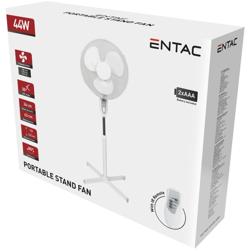 Ventilateur sur pied  blanc diam 43cm 44W et telecommande incluses