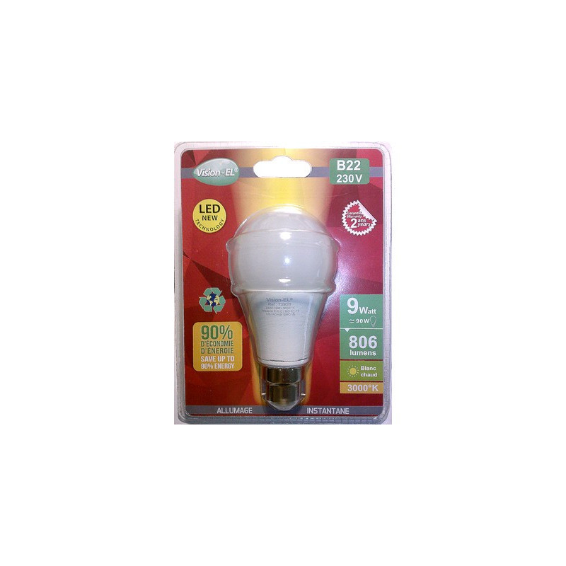 Ampoule LED - B22 - 10W - 3000K - blister - 230V - 270°- EL-Vision 7393B -  773565