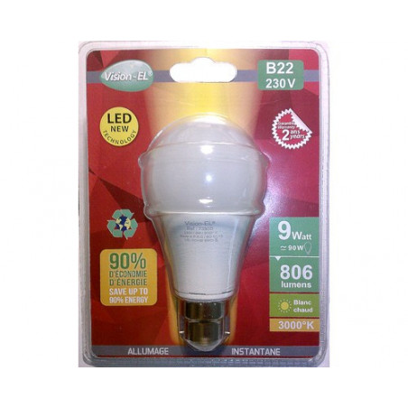 Lot de 2 ampoules LED B22 7,3W 806Lm 3000K - garantie 5 ans