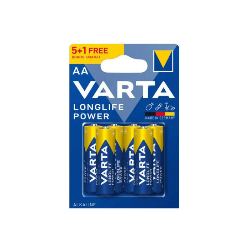 Pile alcaline Varta AA -LR06 Longlife Power - 4906 121 496 - blister de 5 + 1 gratuite