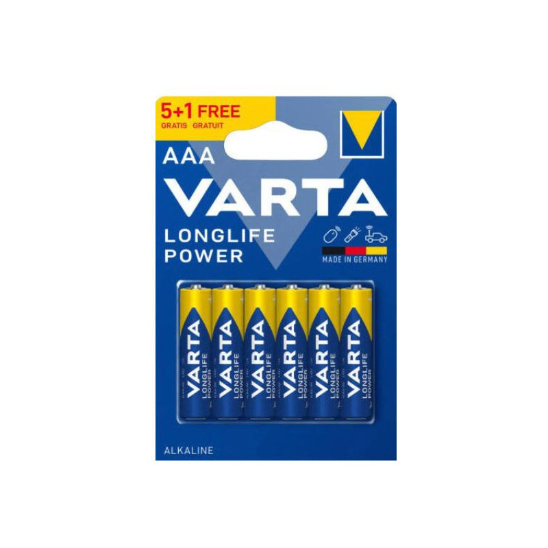 Pile alcaline Varta AAA -LR03 Longlife Power - 4903 121 496 - blister de 5 + 1 gratuite