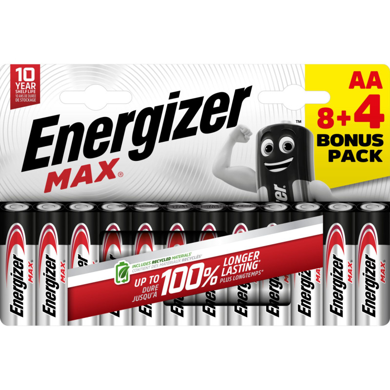 Pile Alcaline  Energizer LR06 Max blister de 8 + 4 gratuites
