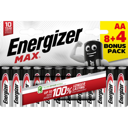 Pile Alcaline  Energizer LR06 Max blister de 8 + 4 gratuites