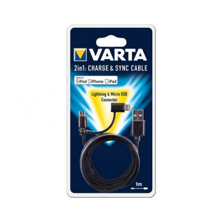 Cable et Synch 2 en 1 Varta USB/Micro USB  - 1 metre - 57943 101 401