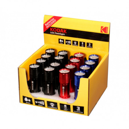 Presentoir 16 torches Kodak 9 LED - dragonne incl - piles 3xAAA incl