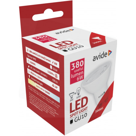 Ampoule AVIDE LED Spot GU10 alu/plast -  6W - 38° - 380lm - 2900/3000K - 286661