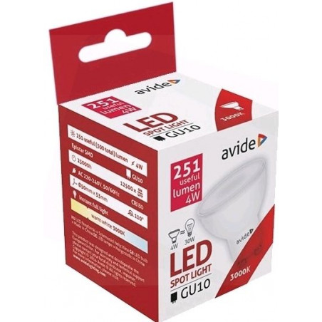 Ampoule AVIDE LED Spot GU10 alu/plast -  4W - 110° - 251lm - 2900/3000K - 286722
