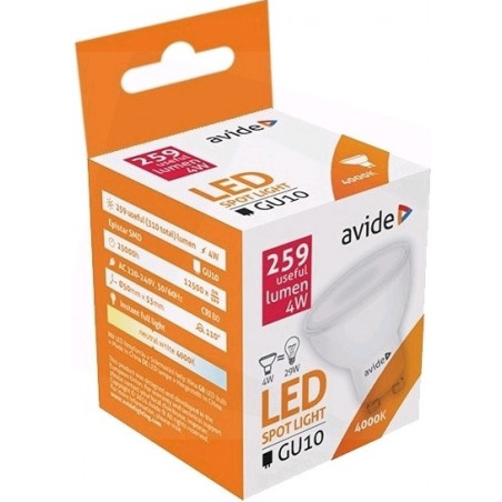 Ampoule AVIDE LED Spot GU10 alu/plast -  4W - 110° - 259lm - 4000k - 286746