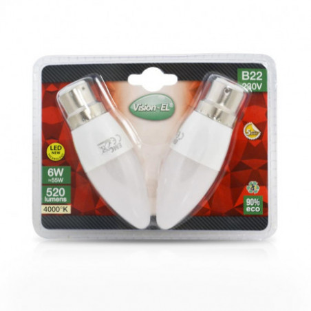 Ampoule LED Flamme depolie B22 - 6W - blister x 2 - 520Lm - 4000K - Vision El748921 Ampoule LED Flamme depolie B22 - 6W - blister x 2 - 520Lm - 4000K - Vision El748921