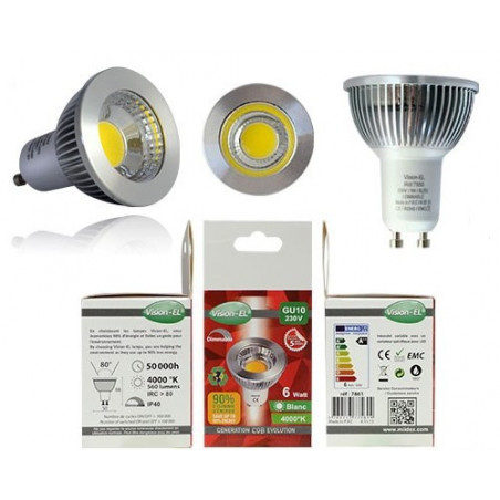 Ampoule LED - GU10 dimmable- 6W - 6000K - 80° - boite - 560 Lm - Dim - Vision EL 7862 Ampoule LED - GU10 dimmable- 6W - 6000K - 80° - boite - 560 Lm - Dim - Vision EL 7862