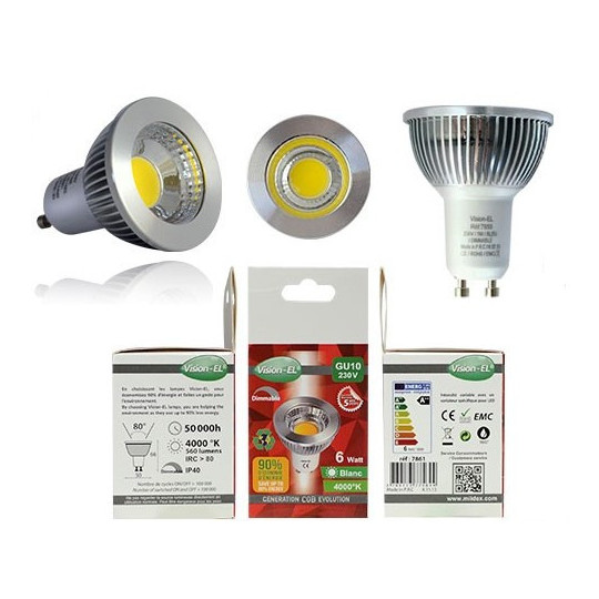 Ampoule LED GU10 dimmable 6W 6000K 80° boite 560 Lm Dim