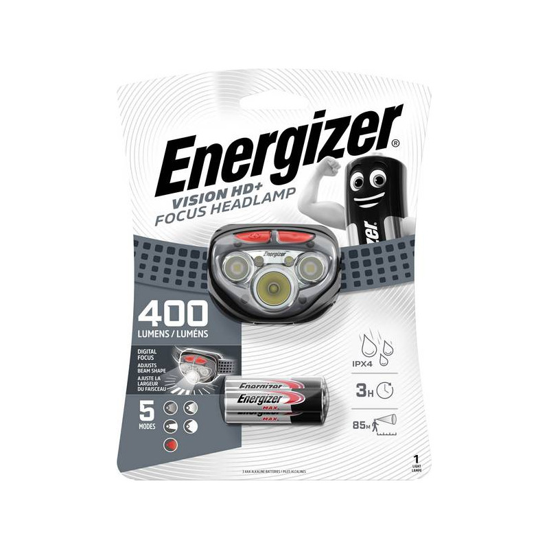 Torche Frontale Energizer Vision HD Focus  + 5 Leds - 300Lm - 3xAAA Incl