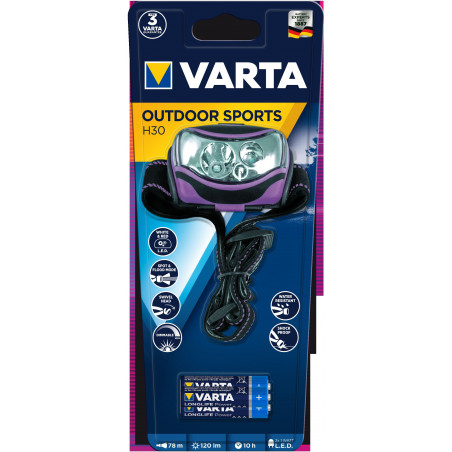 Torche Frontale Varta Head Light LED Sports 2x1 Watt - 3xAAA incl - 18630 101 421