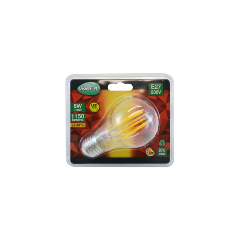 Ampoule LED COB Filament E27 Bulb G60  - 8W 2700K Claire - EL Vision 7143